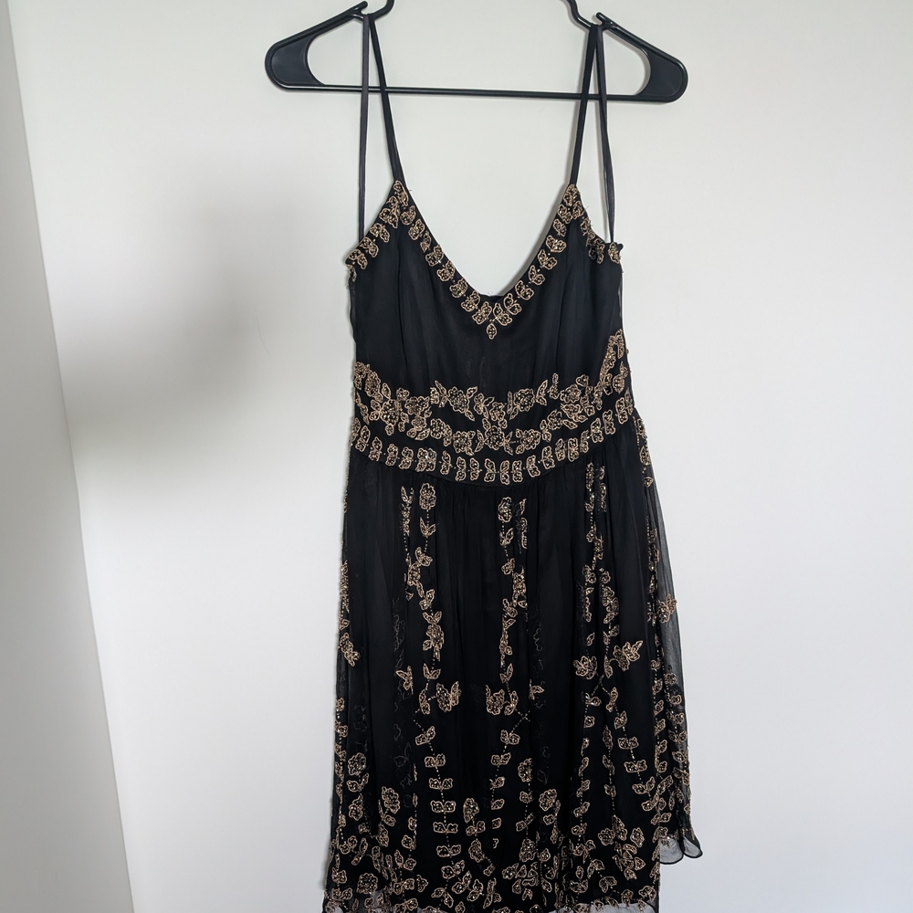 Adrianna Papell Black Dress with Gold Embroidery